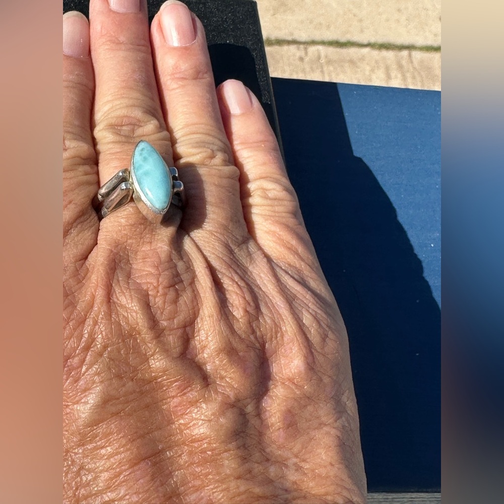 Sterling silver Larimar and Amber ring size 9.5 - Picture 6 of 10